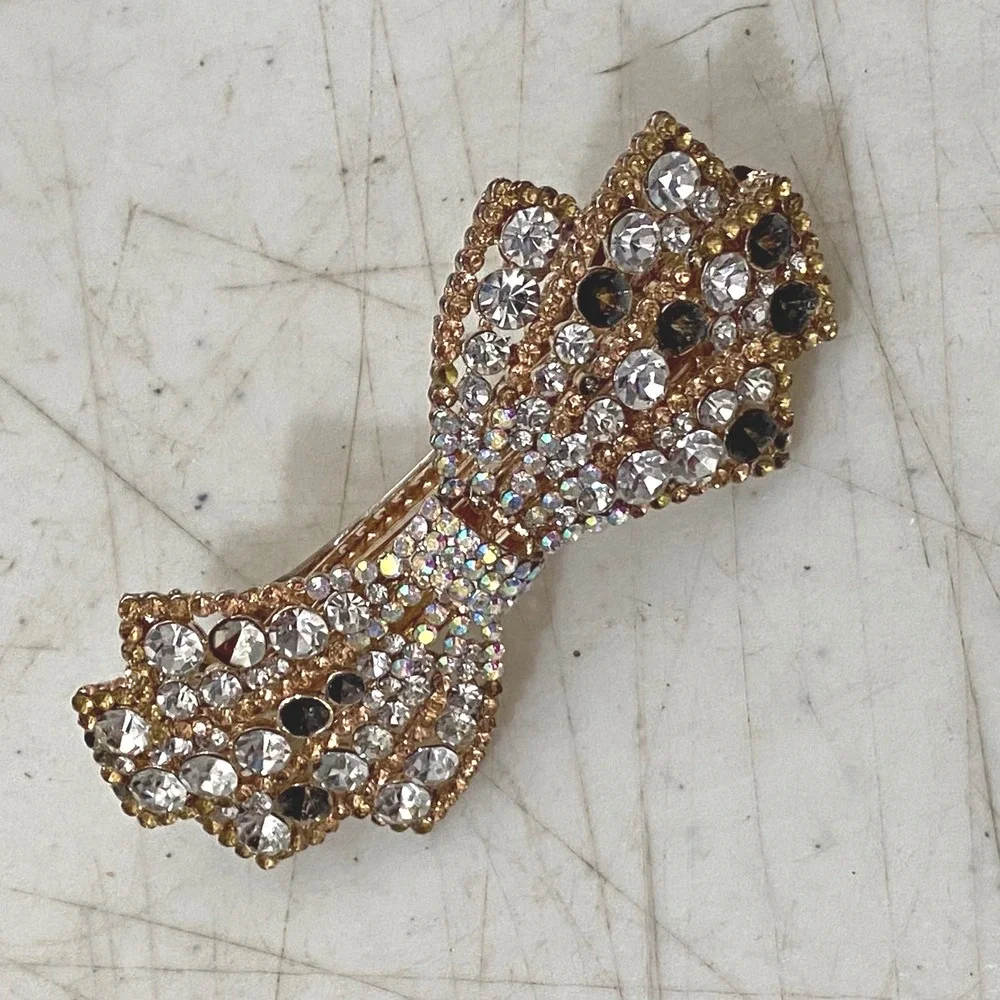 Glam Rhinestone Embellished Bow Hair Barrette Lot of 2 Craft Project Photo Shoot